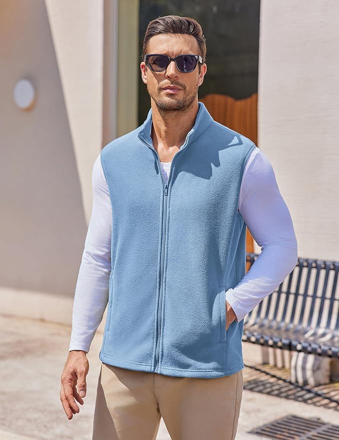 COOFANDY Mens Polar Fleece Vest Lightweight Sleeveless Jacket Warm Zip up Outerwear Vests with Zipper Pockets for Hiking