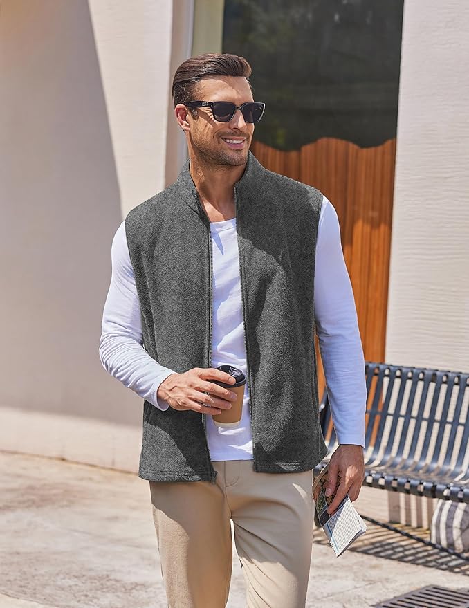 COOFANDY Mens Polar Fleece Vest Lightweight Sleeveless Jacket Warm Zip up Outerwear Vests with Zipper Pockets for Hiking