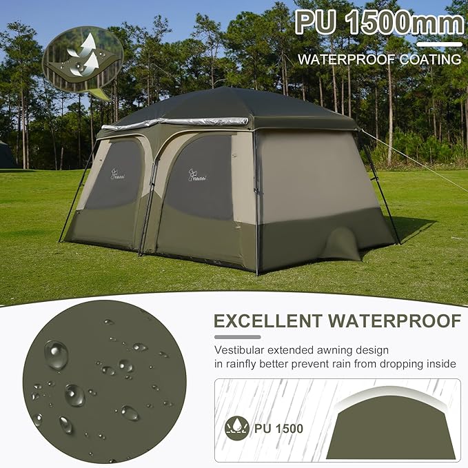 Vidalido Tents,3-4 Person Camping Tent with Extended Vestibule,Weather Resistant Family Tents with Breathable Mesh Windows,Easy Install Waterproof Outdoor Tent for Backpacking and Camping Hiking