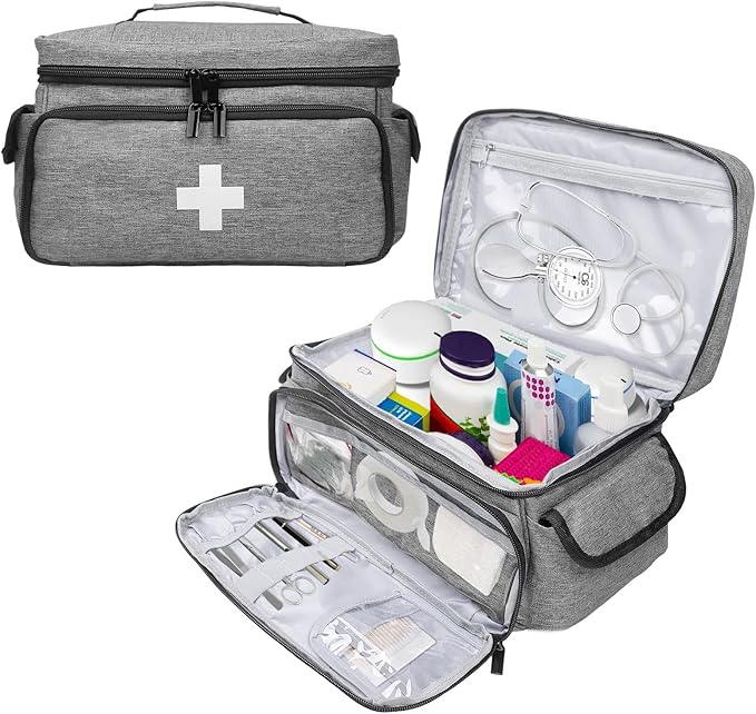 First Aid Bag Empty, Small Medicine Bag Portable Medical Supplies Organizer for Travel, Home, Office, Car, Outdoor, Camping, Hiking (Gray)