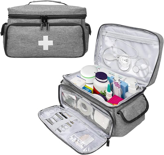 First Aid Bag Empty, Small Medicine Bag Portable Medical Supplies Organizer for Travel, Home, Office, Car, Outdoor, Camping, Hiking (Gray)