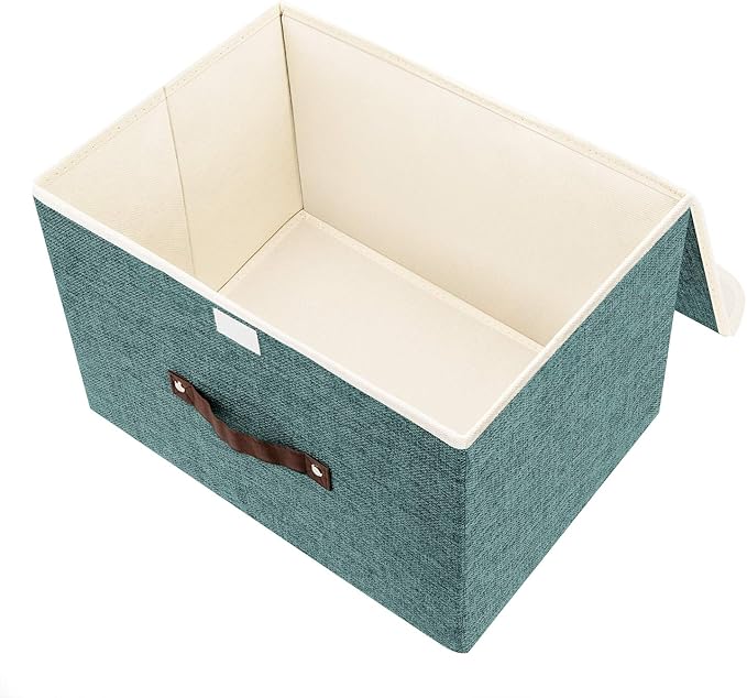 TYEERS Collapsible Storage Boxes, Washable Fabric Storage Bins with Lids, 14.9x9.8x9.8 inches, 2 Pack, Aqua Deep
