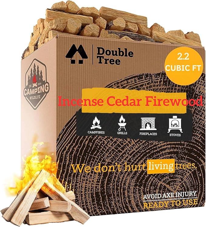 Double Tree - Kiln Dried Premium Incense Cedar Firewood (16inch Logs) (Includes Firestarter) (Large 2.2 Cubic ft for Fireplace,Campfire,Wood Stove, Fire Pit, Split Wood for Solo Stove or Breeo)