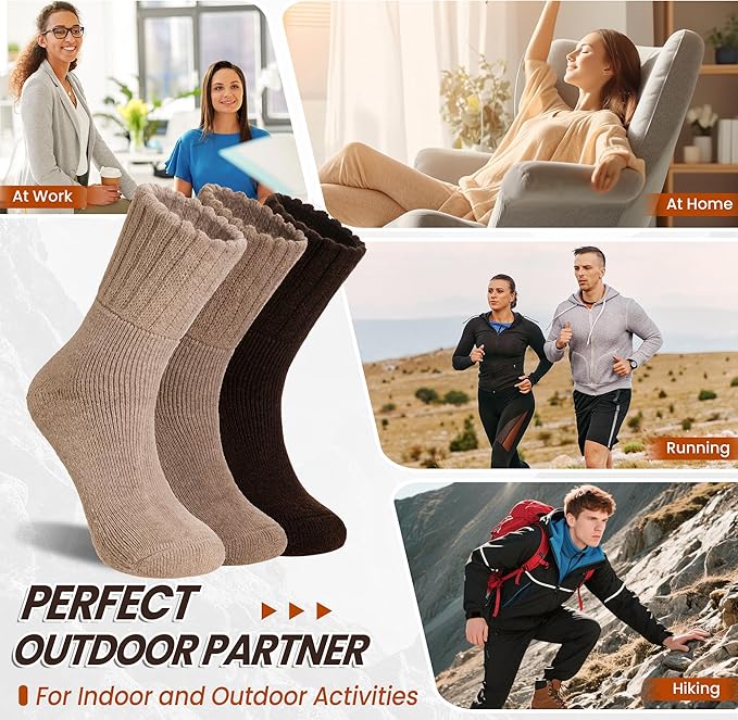 Eyean Merino Wool Socks Thermal Winter Ski Warm Thick Cozy Boot Hiking Socks for Women Men 3 Pairs