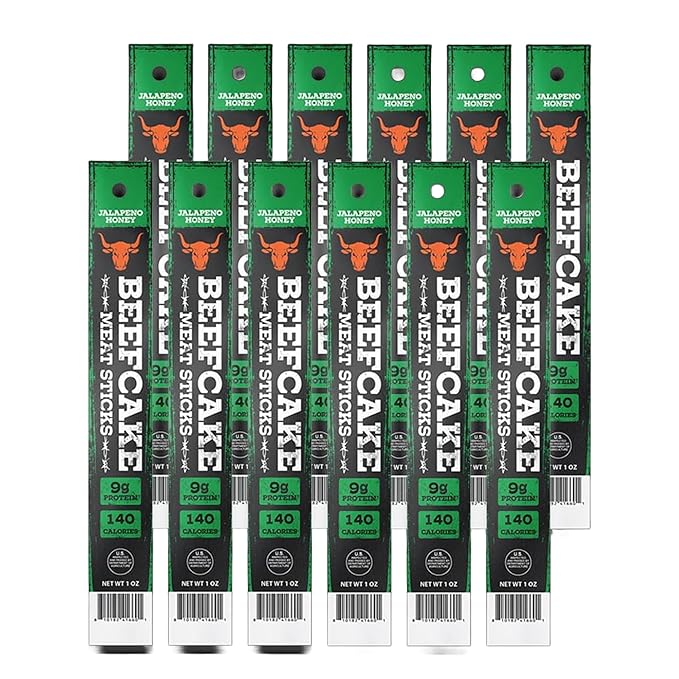 Beefcake Jerky Jalapeno Honey Meat Sticks, Sweet Heat Protein Snacks, 9g Protein, 12 Sticks