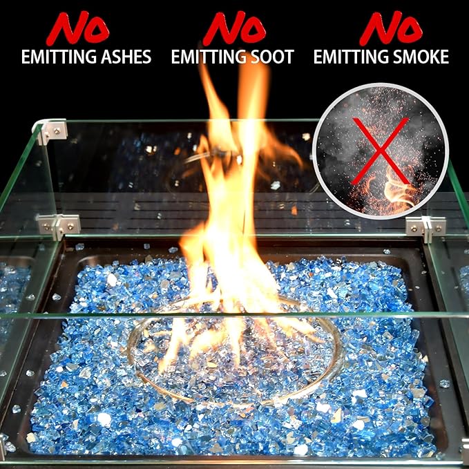 10 Pounds Fire Glass 1/4 Inch High Reflective Tempered Firepit Glass Rocks for Fireplace, Fire Pit Table, Fire Bowl and Landscaping (Pacific Blue)
