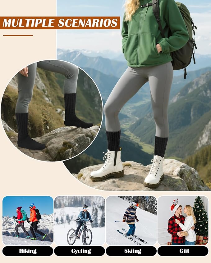 YSense Thermal Wool Socks for Women Thick Winter Boot Socks for Women Warm Cozy Breathable Hiking Socks 4 Pairs