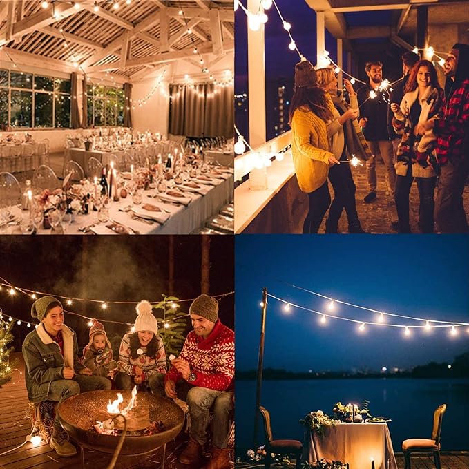 25Ft LED G40 Outdoor String Lights, Patio Globe String Lights with 27 Shatterproof LED Clear Bulbs, E12 Base Vintage Commercial Hanging Lights for Café Backyard Porch Party Holiday Decor- Black Wire