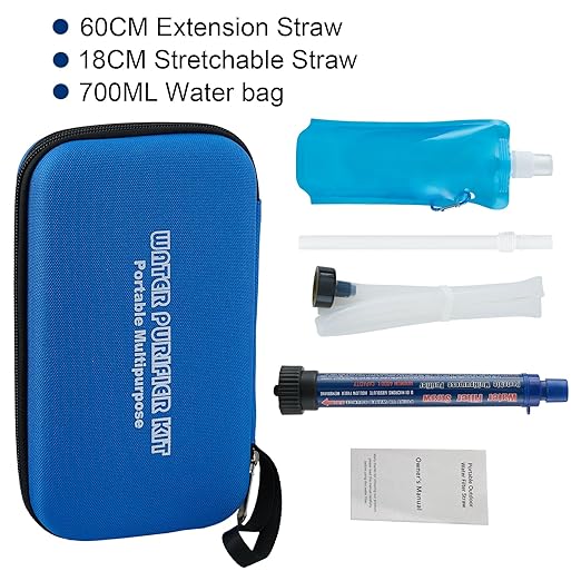 Water Filter Straw Navy Blue Water Filter Straw Kit Outdoor Portable Personal Water Filter Straw Water Purifier Survival Gear and Equipment for Hiking Camping Travel
