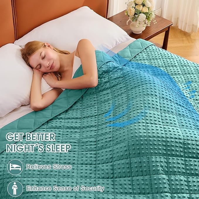 Weighted Blanket for Adults (15lbs, 48"x72" Twin Size) - Minky Heavy Blanket Microfiber for 120-160lbs with Premium Glass Beads - Soft Thick Blanket for All-Season Sleeping Comfort - Teal