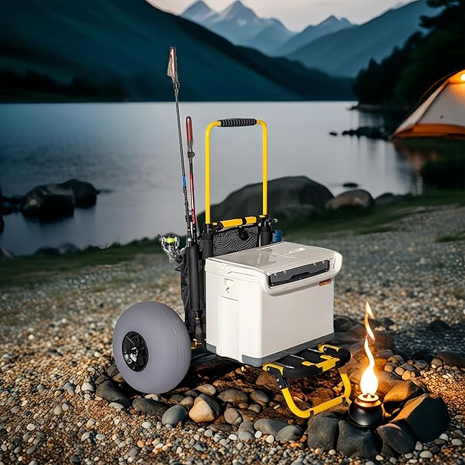 Beach Trolley Cart, Foldable Heavy-Duty Beach Wagon Cart with 12 Inch Wheels for All-Terrain Outdoor Camping