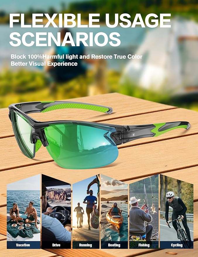 BIRCEN Polarized Sport Sunglasses for Men: UV Protection Fishing Shades for Golf Baseball Driving Motorcycle BC3065