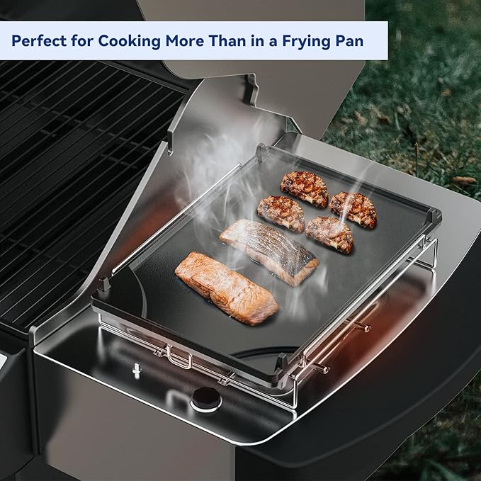 Skyflame Universal Cast Iron Griddle, Flat Top Gas Grill Griddle Pan with Removable Rack and Raised Lip Edges, Fit for Most Gas Grill with Side Burner and Other Grills, Size 14.5" x 10"