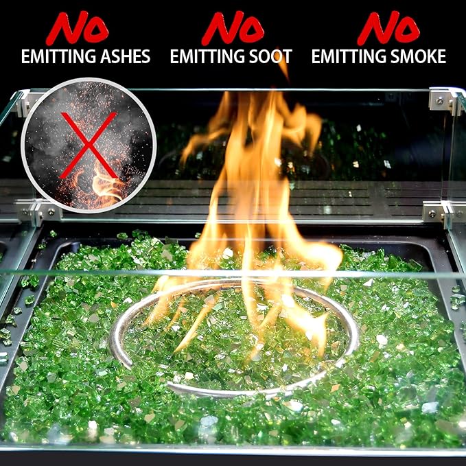 10 Pounds Fire Glass 1/4 Inch High Reflective Tempered Firepit Glass Rocks for Fireplace, Fire Pit Table, Fire Bowl and Landscaping (Emerald Green)