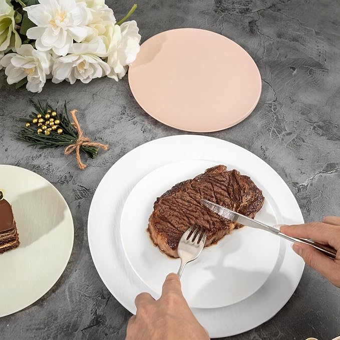 WONDERFUL 32pcs White Plastic Plates Reusable Unbreakable Dinnerware Set Dishes Set Dishwasher Safe Outdoor Wedding Plates Includes:16 Dinner 10" and 16 Dessert Plate 7.3" Ideal for BBQ Camping Picnic
