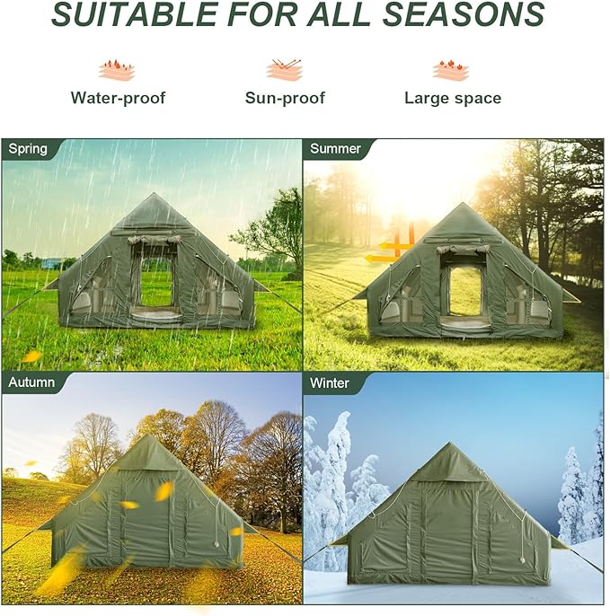 Inflatable Camping Tent with Pump and Stove Jack, 4-6 Person Inflatable Tent for Camping, Easy Setup Waterproof Inflatable House Tent