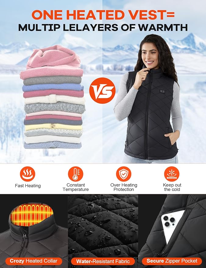 Heated Vest Women with 18400mAh 7.4V Battery Pack Included,Quilted Electric Warming Vest Women's Heated Vests