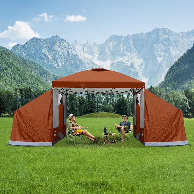 KAMPKEEPER Side Tent for 10 x 10 ft Pop Up Canopy, Easy Setup Gazebo Attachment, Camping Tent Orange (Canopy and Bracket NOT Included)