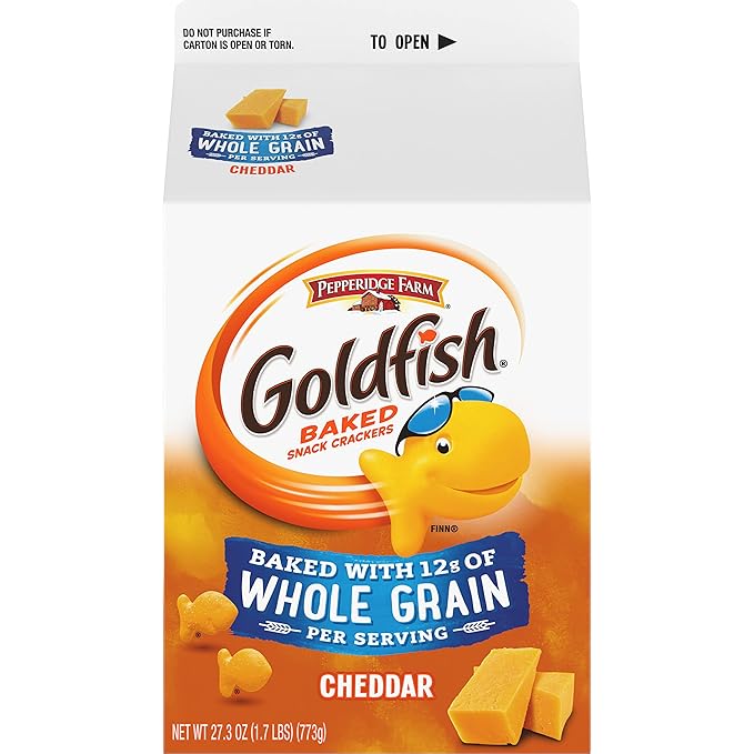 Goldfish Cheddar Cheese Crackers, Baked with Whole Grain, 27.3 oz Carton (Pack of 6)