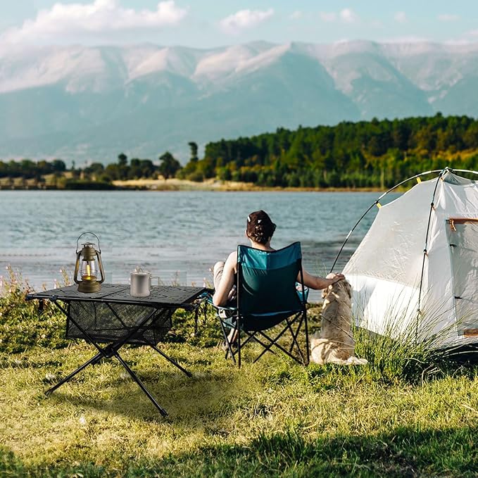 Foldable Camping Table - Portable Lightweight Aluminum Outdoor Table for Camping, Beach, Picnic | Compact Folding Design with Mesh Storage & Vented Top
