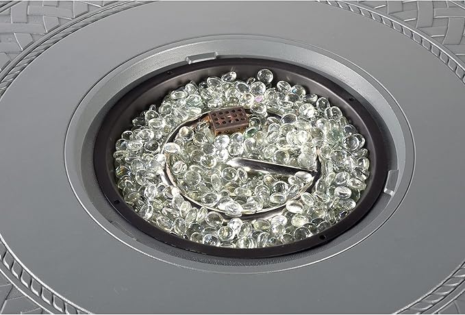 Oakland Living Round 34 in. x 34 in. Aluminum Propane Fire Pit Table with Glass Beads, Two Covers, Lid, 37,000 BTUs in Grey Finish