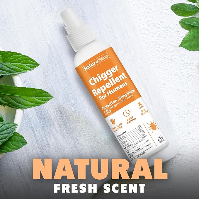 Chigger Repellent Spray for Humans, DEET-Free Insect Repellent for Skin & Outdoor Protection, 6 oz (180mL)