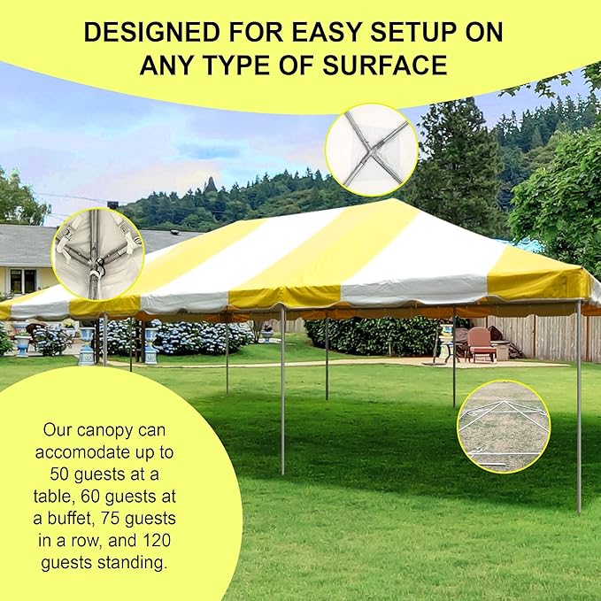 Party Tents Direct 20x30 Canopy Tent - Steel Frame - Outdoor Gazebo Pavilion Sun Shade Camping Shelter - Yellow Vinyl Heavy Duty Waterproof Tent Cover - Event Tents for Parties Wedding