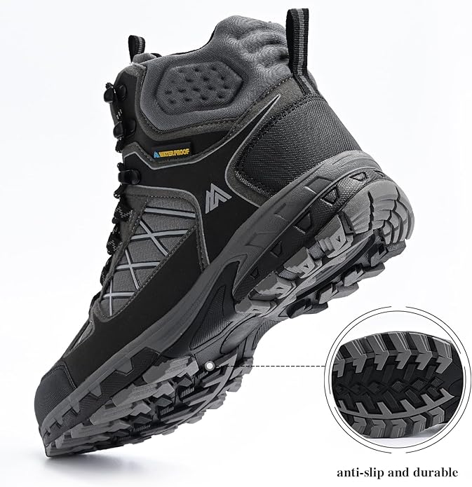 Queday Men's Hiking Boots Waterproof Outdoor Lightweight Trekking Shoes Ankle High Boots