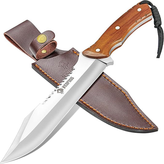 NedFoss 13.5" Machete Knife with Leather Sheath, Strong 8Cr14Mov Steel 0.22" Thick Blade Full Tang Kukri Machete for Cutting Trees Heavy Duty, Fixed Blade Knife for Yard Work Clearing Brush