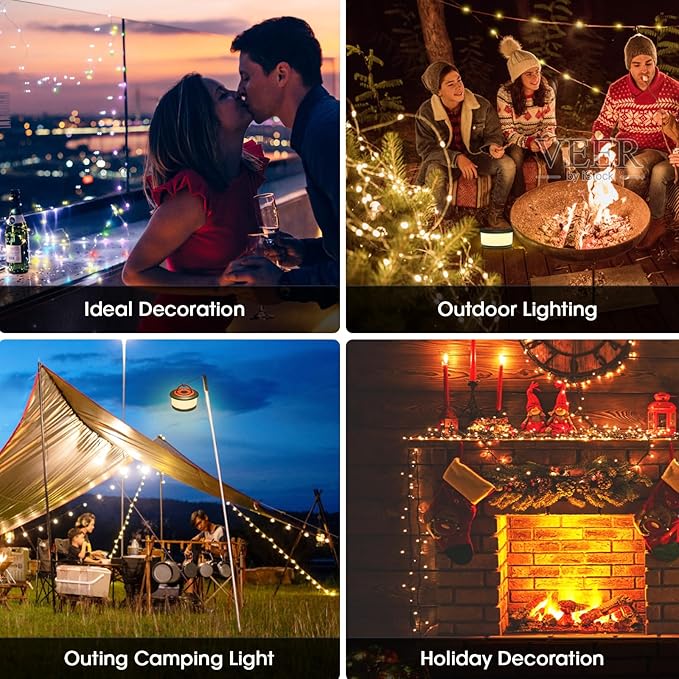2 Pack Camping Lights String - 2 in 1 Upgraded 32.8ft Rechargeable 19 Lighting Modes Tent Lights for Camping, Quick Storage&Portable LED Lamp for Outdoor Patio Awning Garden Party Decor Essentials