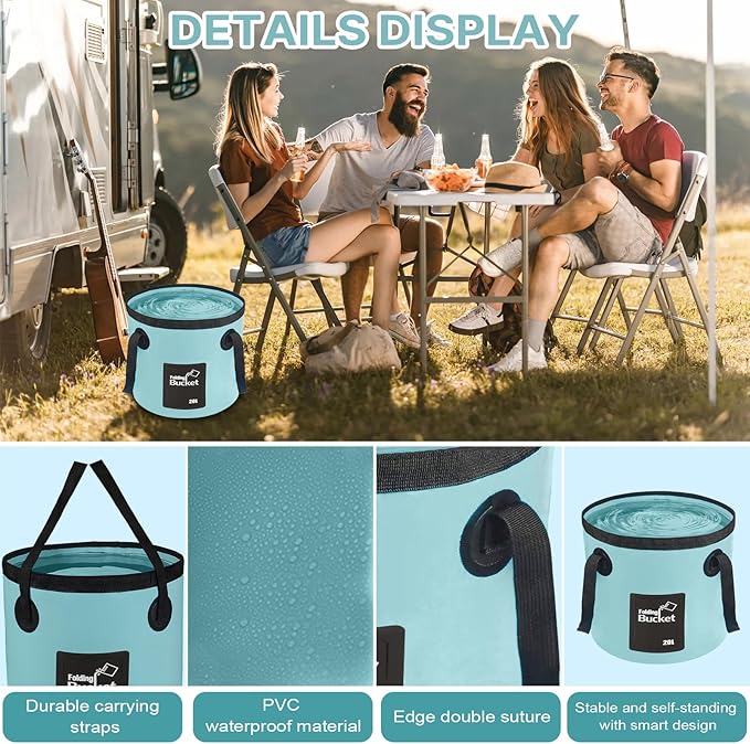 Portable Shower for Camping with 20L Foldable Bucket, 5 Pressure Levels Rechargeable Camping Shower Pump with Camping Light & Intelligent LED Display, 6000mAh Outdoor Shower for Hiking, Travel, Car