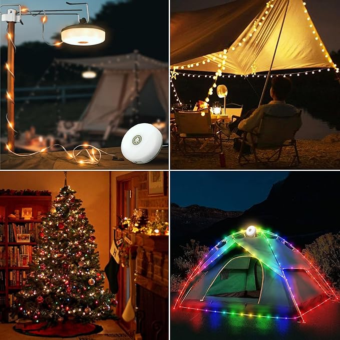 3-Pack Camping String Lights, 4 in 1 Portable Camping Light Rechargeable, 8 Lighting Modes, USB Charging, Quick Storage, 32.8FT Waterproof Tent Lights String for Camping, Hiking, Yard, Christmas