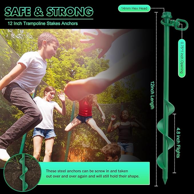 Hiboom Ground Anchor Screw Heavy Duty Earth Anchors Tent Stakes for High Wind with T Handle Hex Wrench Trampoline Hook Ground Stakes for Camping Canopies Car Ports Sheds