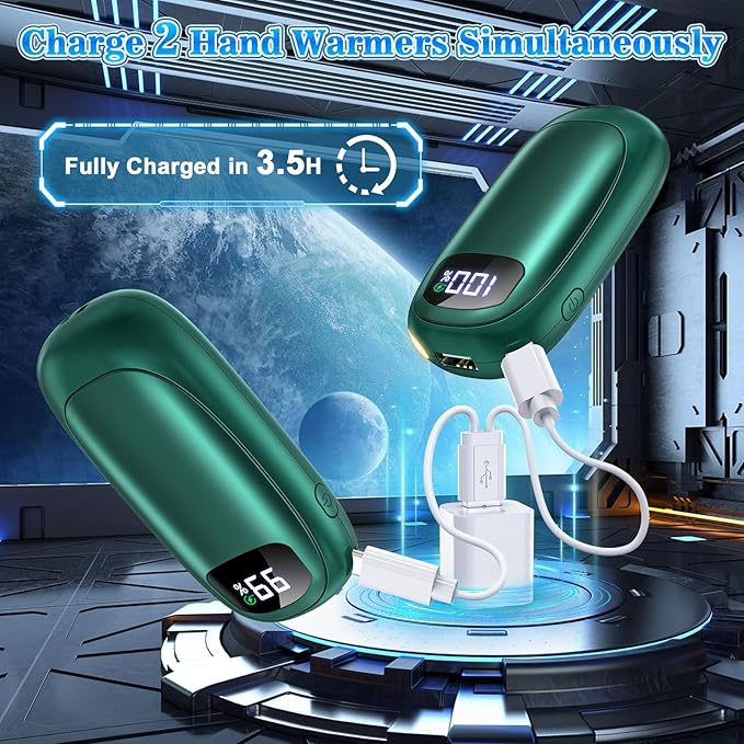 Hand Warmers Rechargeable 2 Pack - Electric Dual-Sided Heating Hand Warmers Max 131℉, 20Hrs Battery Operated Pocket Heater for Raynauds, Golf, Camping, Hunting Essentials, Gifts for Men Women