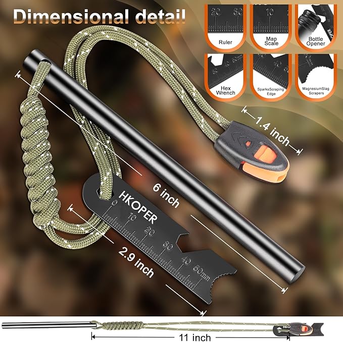 Ferro Rod Fire Starter, 6 Inch X 3/8 Inch Fire Starter Survival Tool, Flint and Steel for Camping and Hiking, Flint Fire Starter, Magnesium Fire Starter