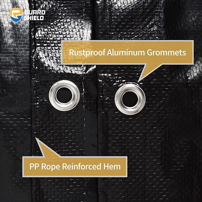 GUARD SHIELD Black Tarp Waterproof 15x15 Feet Medium Duty All Purpose Poly Tarps Cover 7mil
