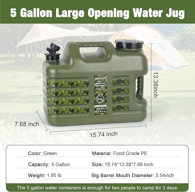 ASIEIT 3 Gallon/5 Gallon Water Jug with Spigot, Portable Water Tank BPA Free, Leak-Proof Water Containers for Camping Water Storage Containers for Emergency Outdoor Hiking Picnic, Green/Yellow/White
