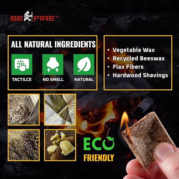 Fire Starter โข 55 pcs Natural Fire Starters up to 12 Min Burn Time Firestarters for Indoor Fireplace, Campfires & Camping, Wood Stove, Grill