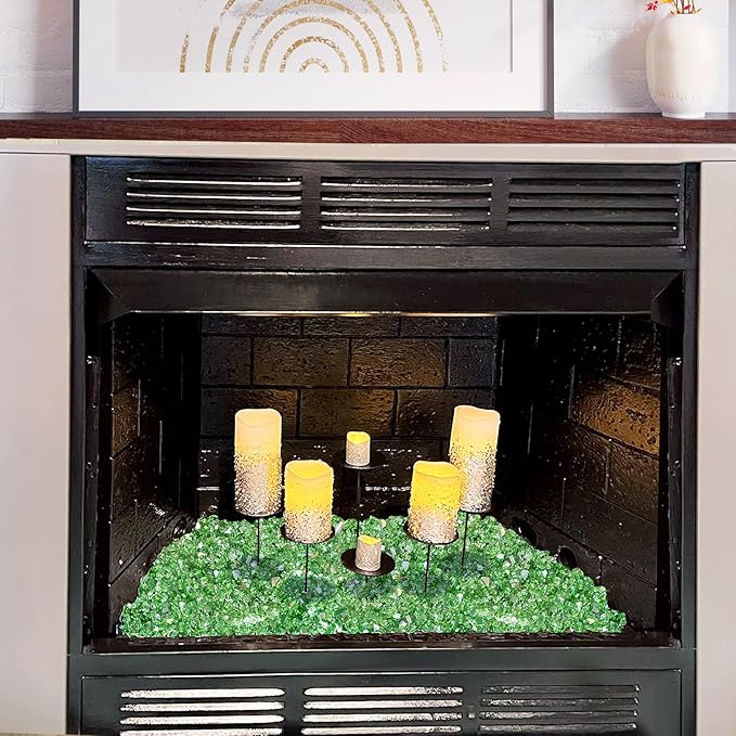 10 Pounds Fire Glass 1/4 Inch High Reflective Tempered Firepit Glass Rocks for Fireplace, Fire Pit Table, Fire Bowl and Landscaping (Emerald Green)