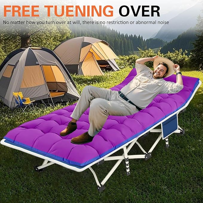 Camping Cot with Comfortable Mattress Cots for Sleeping with Pad Heavy Duty Camping Bed Sleeping Cot Include Carry Bag Camping Cots for Adults Home Office Nap Vocation Outdoor