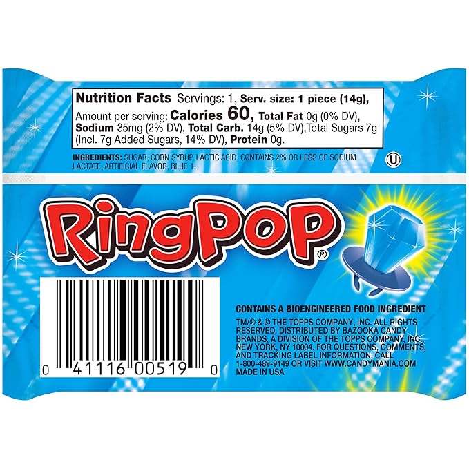 Ring Pop Individually Wrapped Blue Halloween Candy, 30 Ct Bulk Lollipop Pack, Raspberry Flavored Lollipop Suckers for Kids, Fun Candy Bulk for Trick or Treat, Halloween Bowls, Gifts, Party Favors