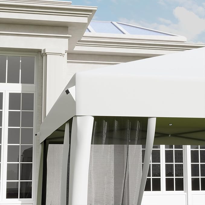 Outsunny 10' x 10' Pop Up Canopy Tent with Netting, Instant Gazebo, Screen House Room with Carry Bag, Height Adjustable, for Outdoor, Garden, Patio, Camping, Cream White