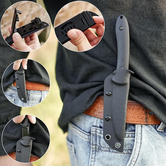 Small Fixed Blade Knife,Full Tang Design knife.3.27inch DC53 Steel Blade and G10 Handle,with Kydex Sheath,Fixed EDC Tactical Knife for Men Women,Outdoor Hiking Camping Knives