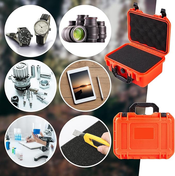 22.4 x 16.1 x 10.2 Inch Waterproof Hard Case with DIY Customizable Foam Insert Portable Protective Case with Knife for Camera Drones Equipments Tools Test Instruments (Reddish Orange)