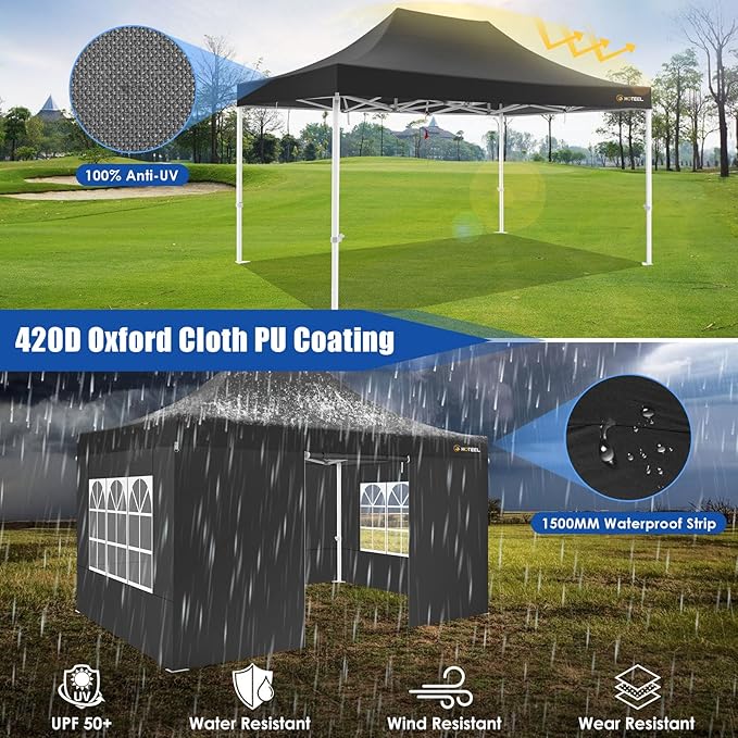 HOTEEL 10x15 Heavy Duty Pop Up Canopy Tent for Parties Event Wedding Commercial Instant Canopy Portable Shelter Folding with Roller Bag, Waterproof UV Resistant, Upgraded Thick Hexagonal Legs, Black