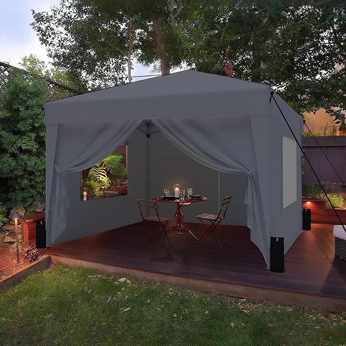 SANWAY 10x10 Pop Up Canopy Tent with Sidewalls x 4 – Easy Setup Canopy Tent, Waterproof, UV-Resistant, Portable with Carry Bag for Outdoor Events, Camping, and Backyard Parties – Dark Gray