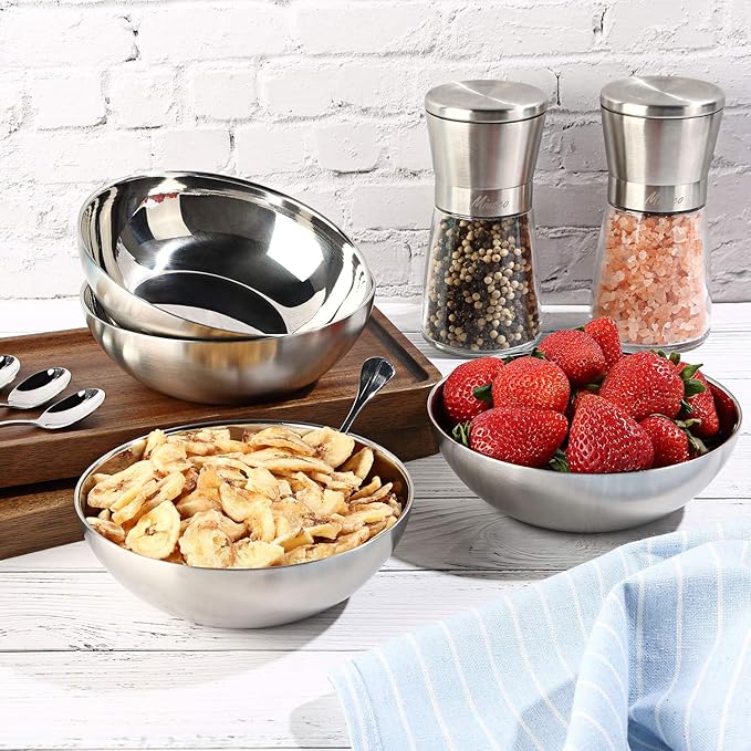 Stainless Steel Bowls for Kids, 18/8 Stainless Steel Toddler Bowl, BPA-Free, Durable & Easy Clean, 4 Pack - 14.5 oz Perfect for Baby Meals, Snacks, Serving and Travel & Home Use,Silver