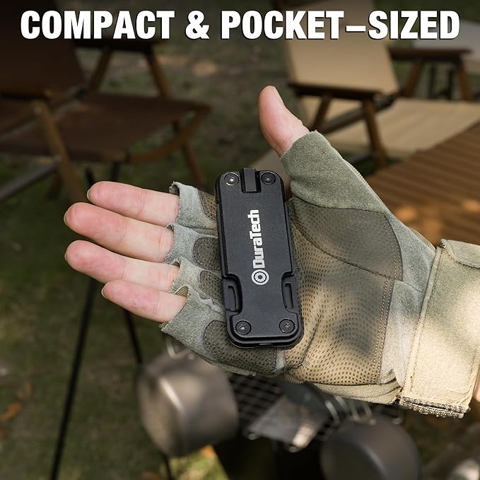 DuraTech 16-in-1 Multitool Knife, Compact EDC Pocket Tool with Locking Blade, Magnetic Bit Holder, 6 S2 Screwdriver Bits, Bottle Opener & Rope Cutter – Ideal for Camping, Hiking, Survival