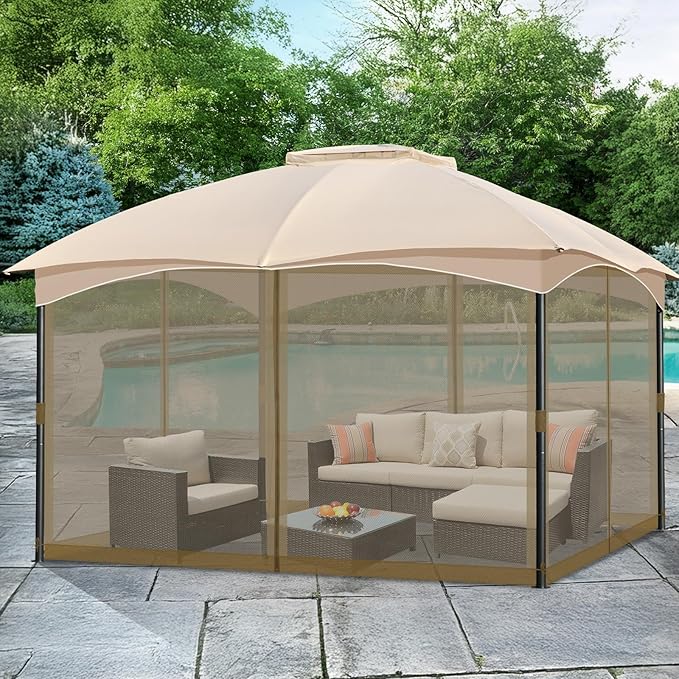 COWVIE Gazebo Replacement Netting Screen, 12' x 16' Universal Gazebo 4-Panel Mosquito Sidewalls with Double Zippers for Outdoor Patio (Only Netting)