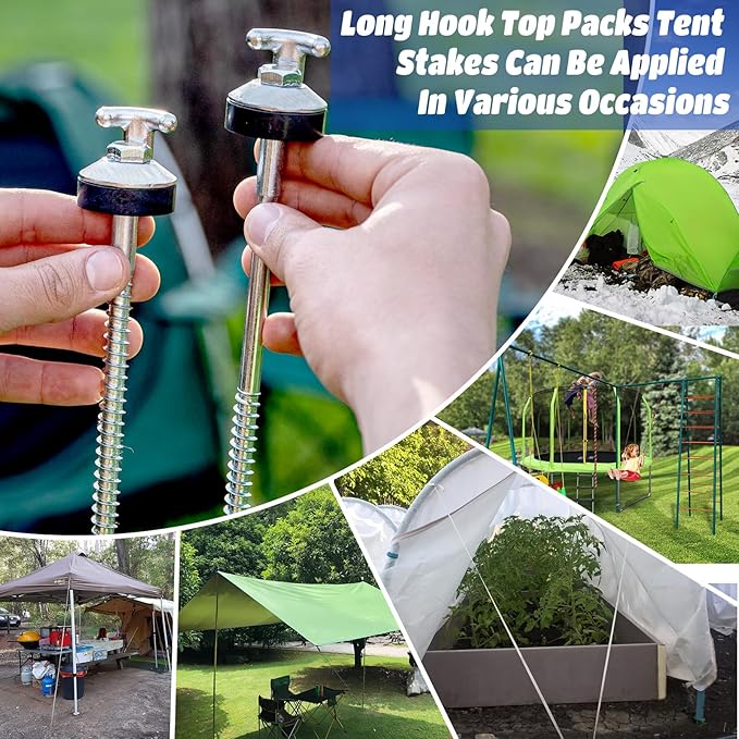 15 Pcs 6.2" Hex Pegs Stakes Drillable Tent Stakes, Drillable Threaded Long Hook Top Packs Tent Stakes for Grassland Garden Tents Canopies Awnings Camping Travel (Hex Tool and Storage Bag)